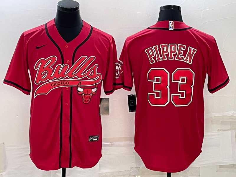 Mens Chicago Bulls #33 Scottie Pippen Red With Patch Cool Base Stitched Baseball Jersey